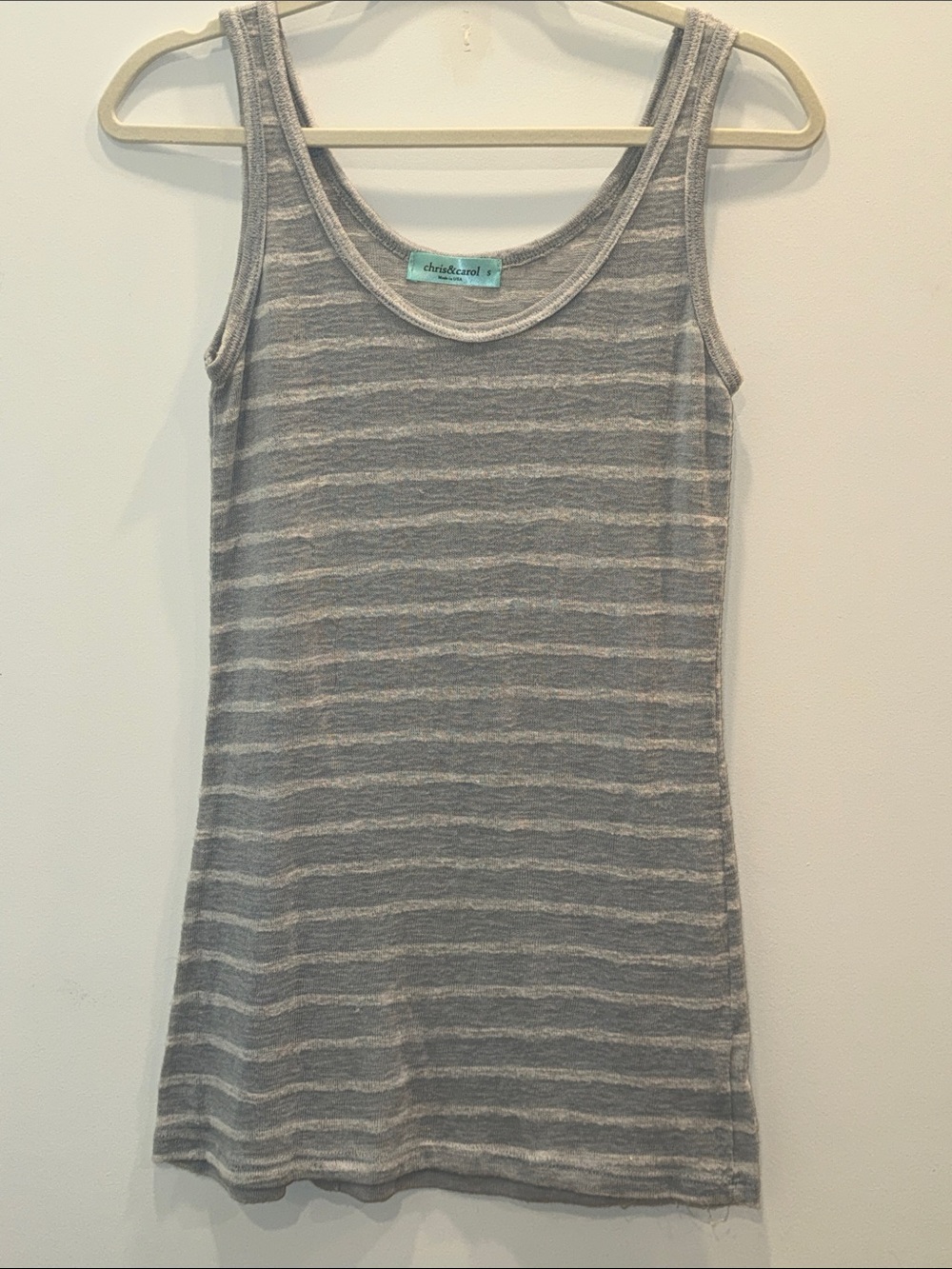 Chris & Carol Gray and White Striped Scoop Neck Tank